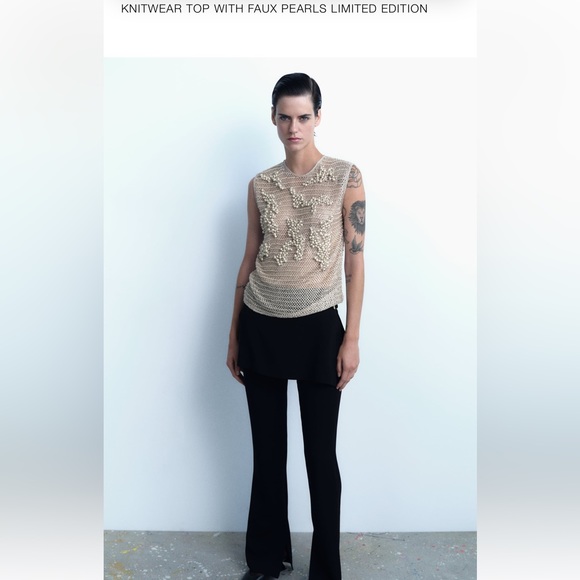 Zara | Tops | Zara Top With Faux Pearls Limited Edition Light Grey